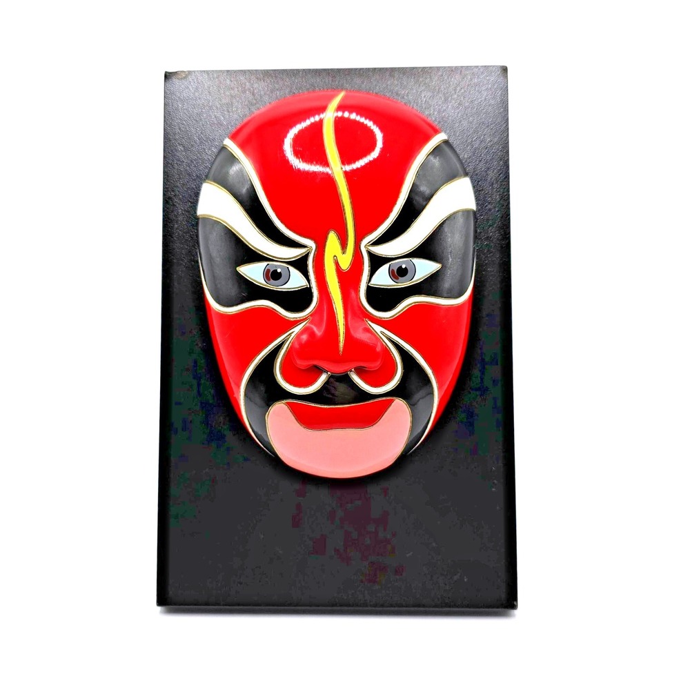 Chi Fushou Peking Opera Mask Wall Plaque Red‎ Black Valor Decor 8x5 Asian Art